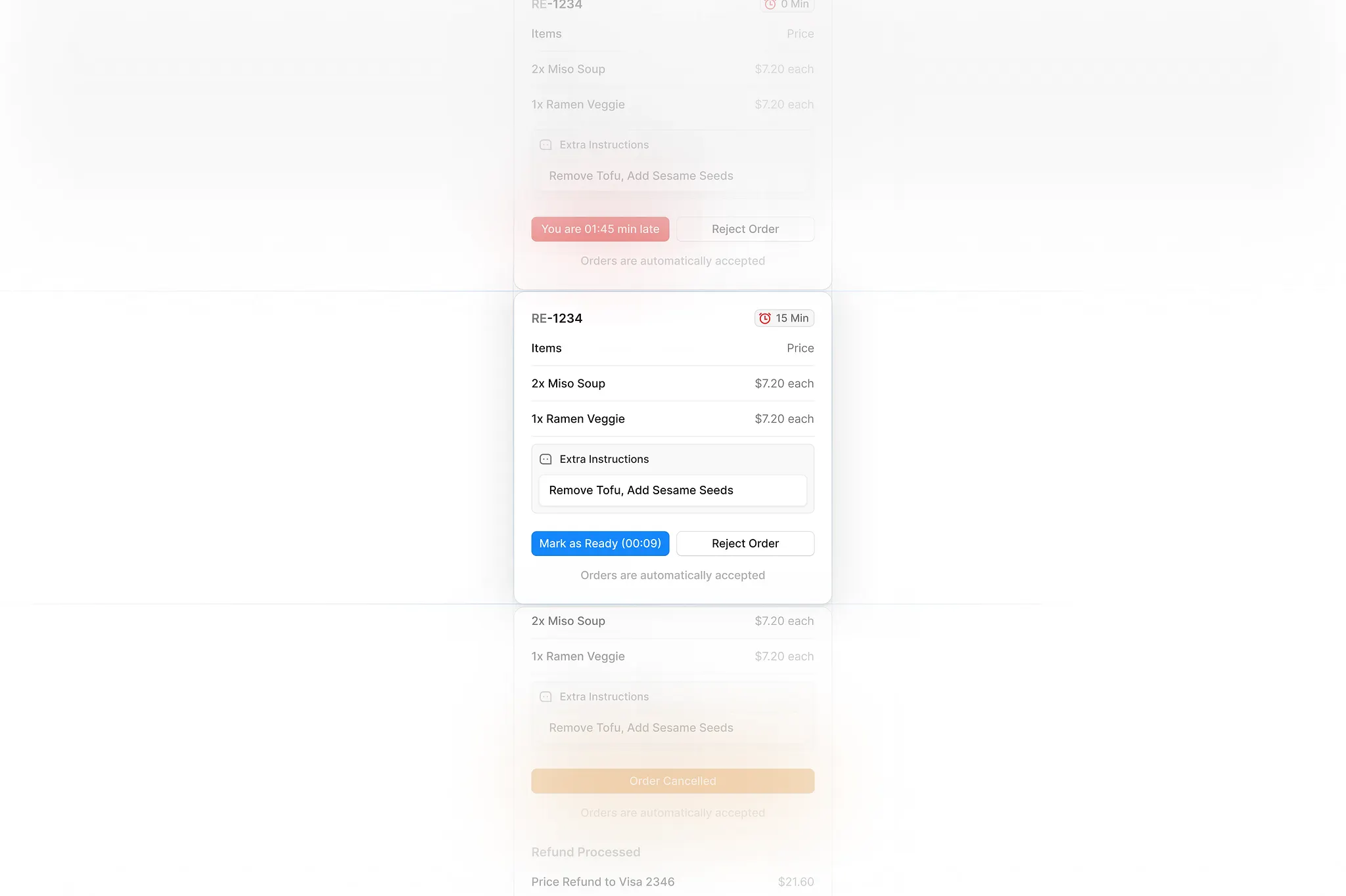 Restaurant order interface